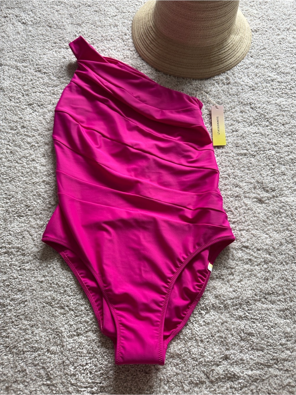 Summersalt NWT One-Shoulder Fuchsia Ruched Swimsuit - Picture 2 of 10